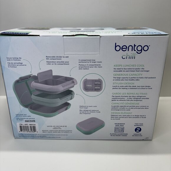 New Bentgo Chill XL 5 Cup Lunch Box Set Ice Pack 3/4 Compartment 8B03WB Green - Picture 4 of 10